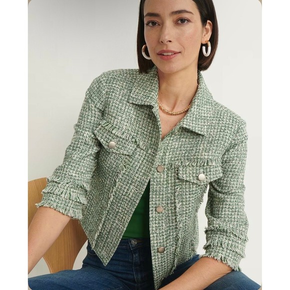 Chico's Jackets & Blazers - Chico's Verdant Green Fringe Tweed Jacket Size 2 (12 US) Classic Chic Workwear